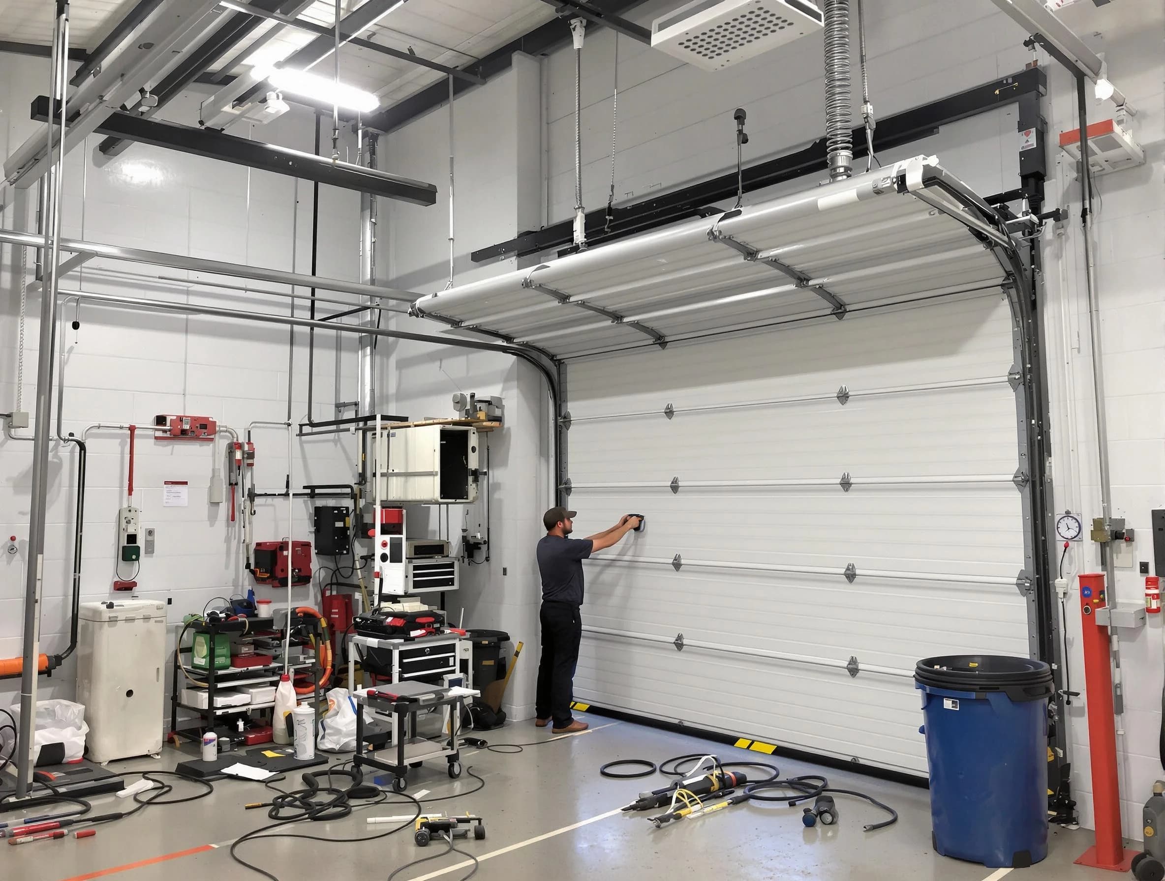 Enon Garage Door Repair certified technician performing commercial door repair at a Enon business facility