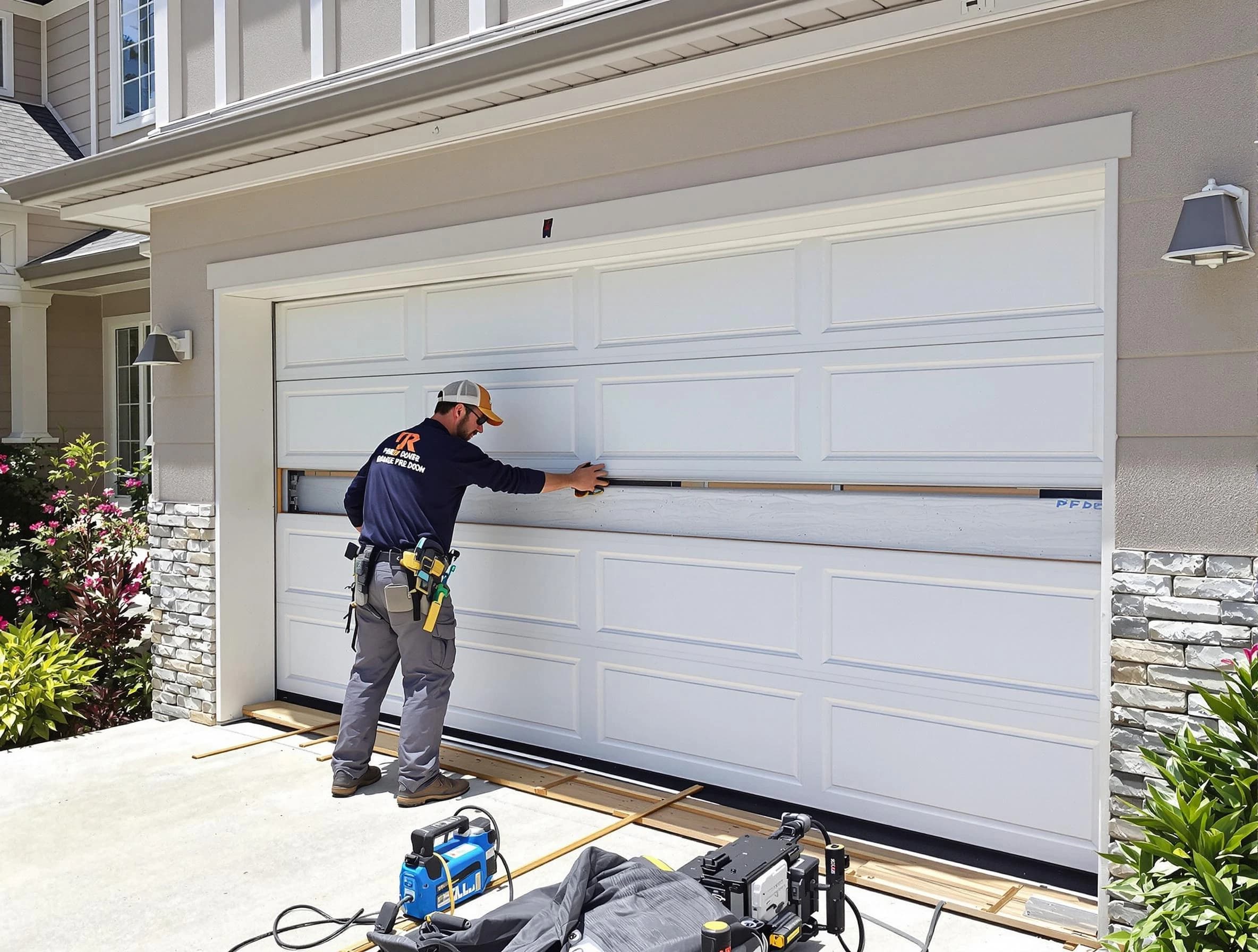 Enon Garage Door Repair team performing complete garage door replacement at Enon residence