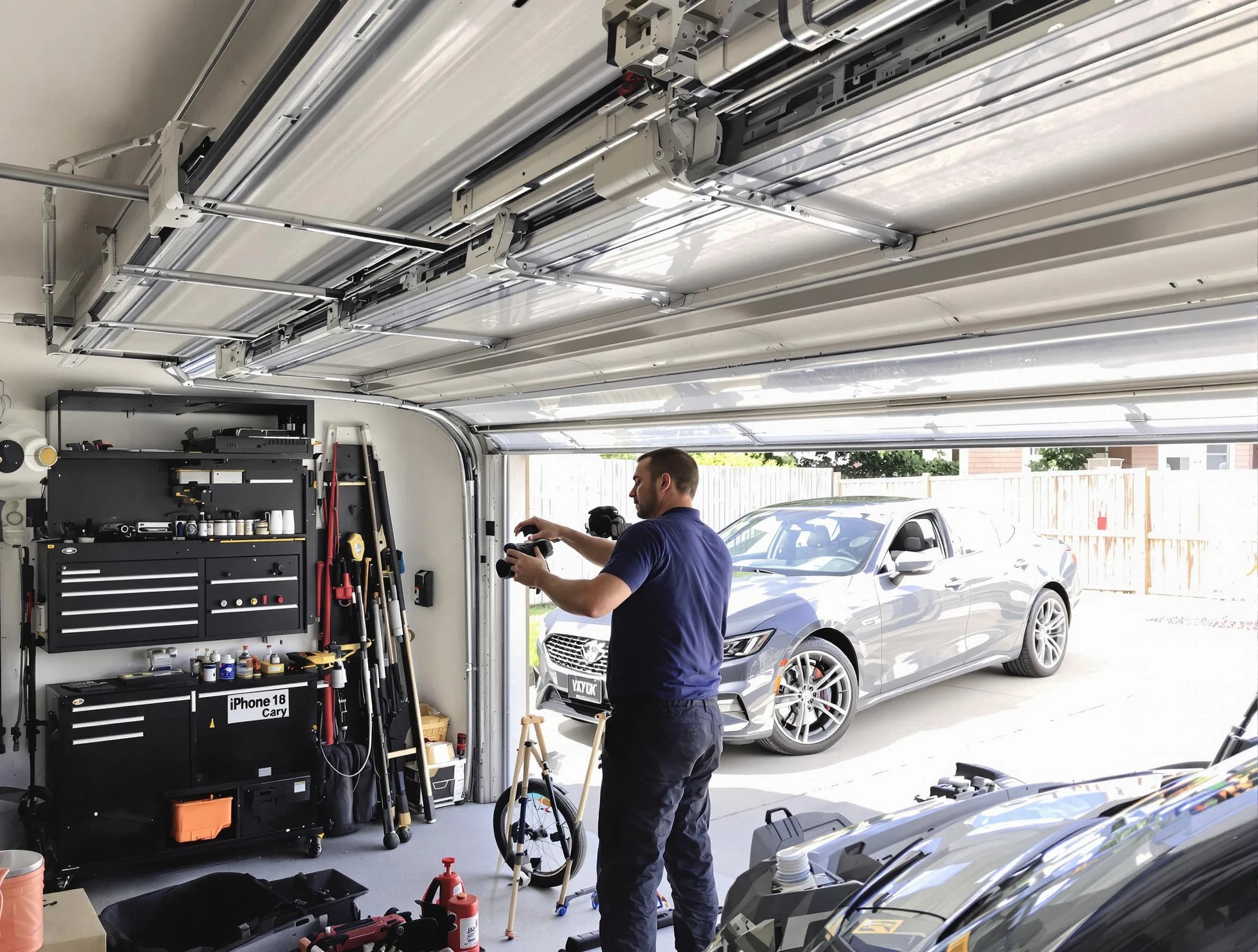 Enon Garage Door Repair technician fixing noisy garage door in Enon