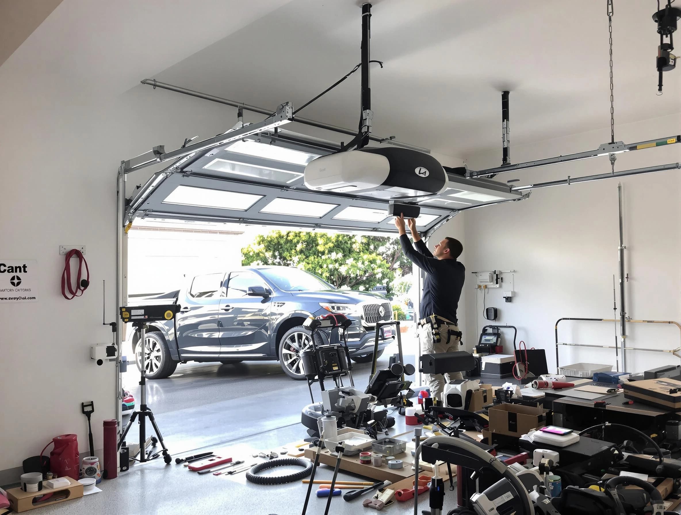 Enon Garage Door Repair specialist installing smart garage door opener system in Enon home