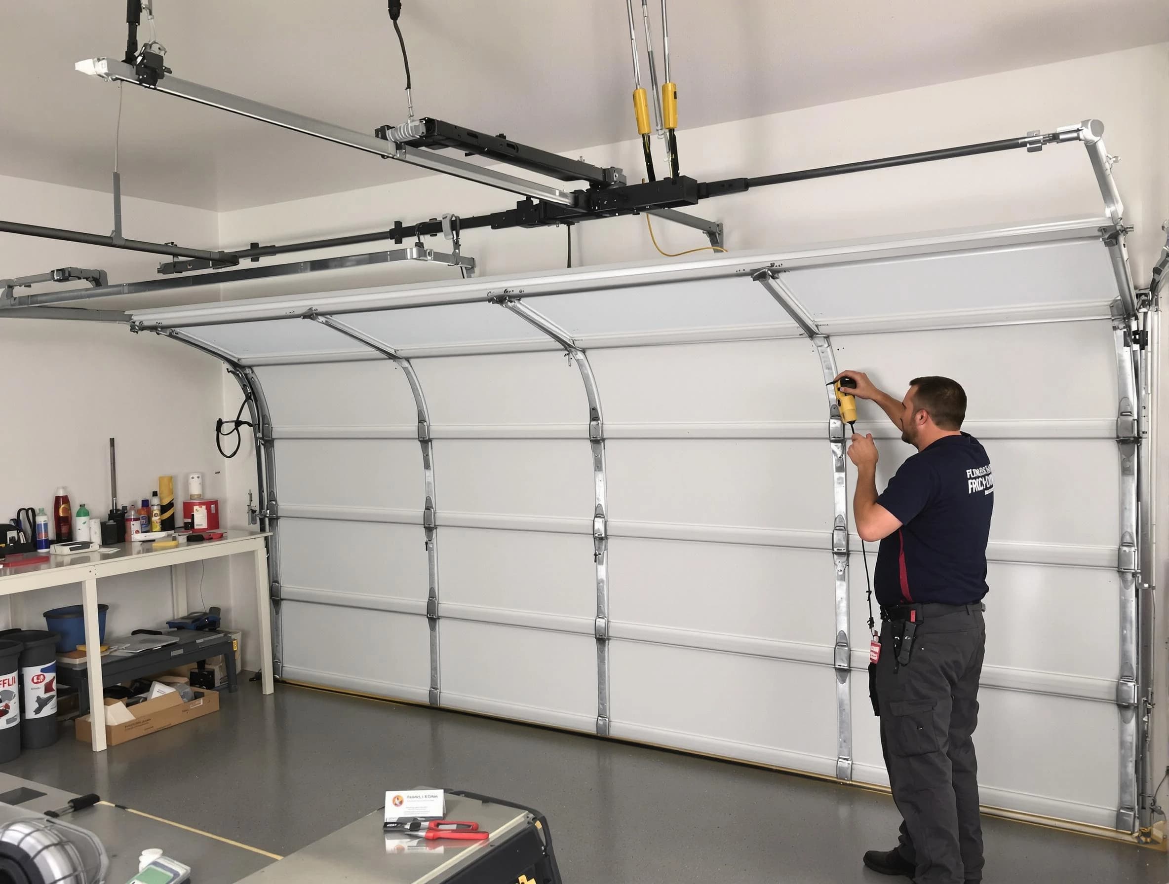 Enon Garage Door Repair certified technician performing overhead door system repair in Enon