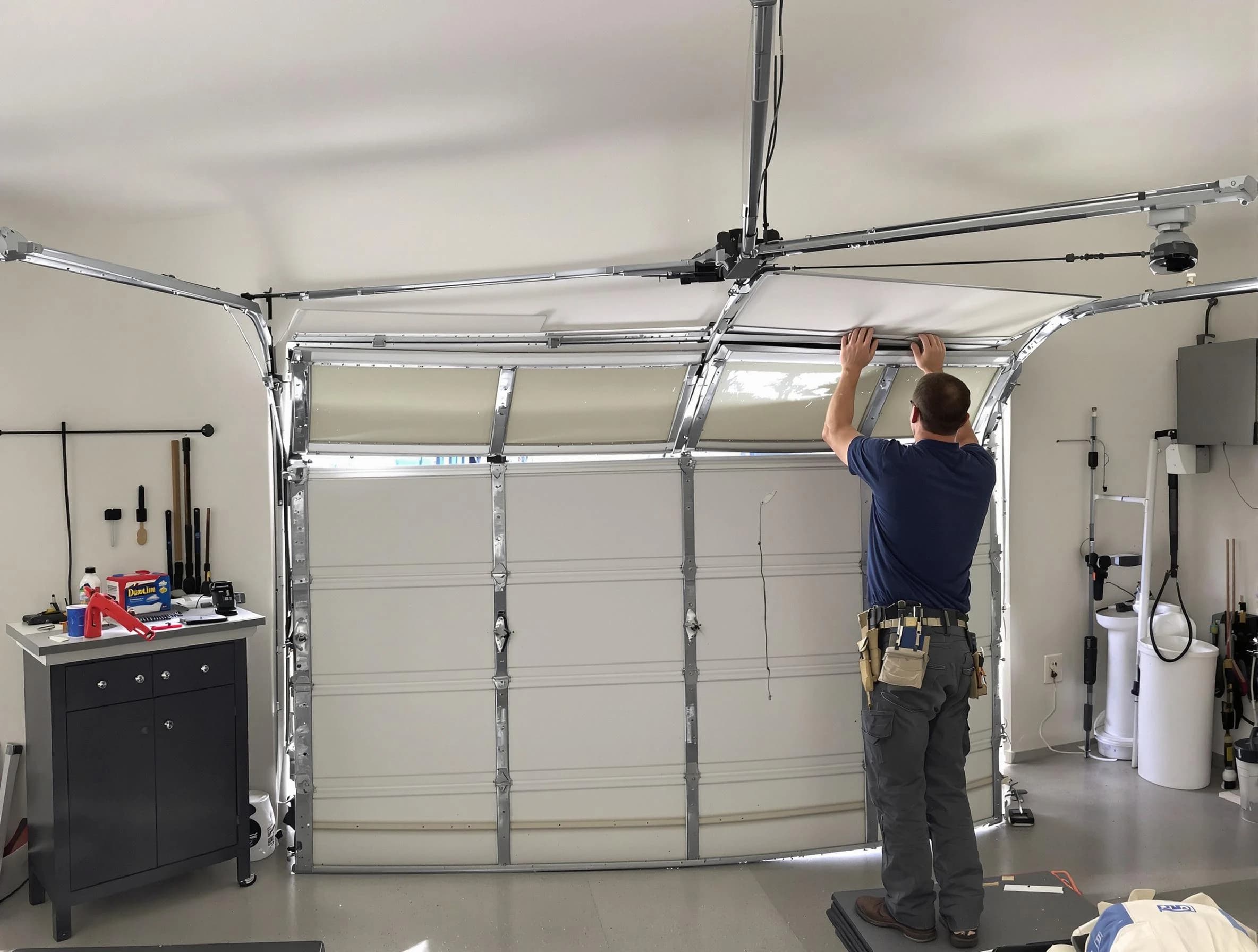 Enon Garage Door Repair specialist performing precise section replacement on Enon garage door