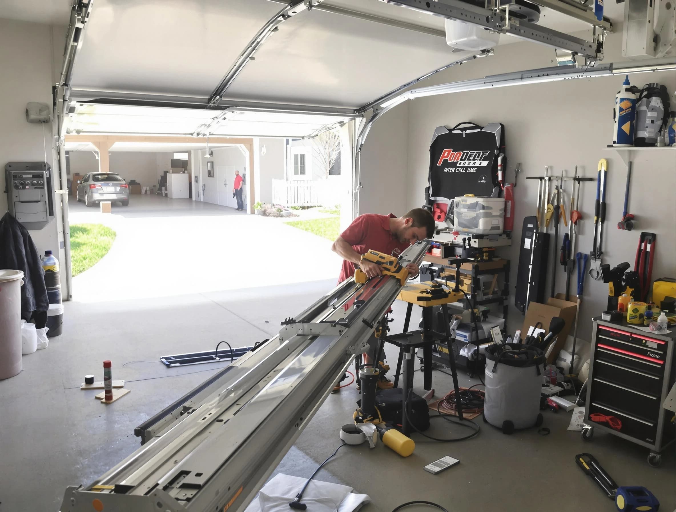 Enon Garage Door Repair expert performing track repair in Enon
