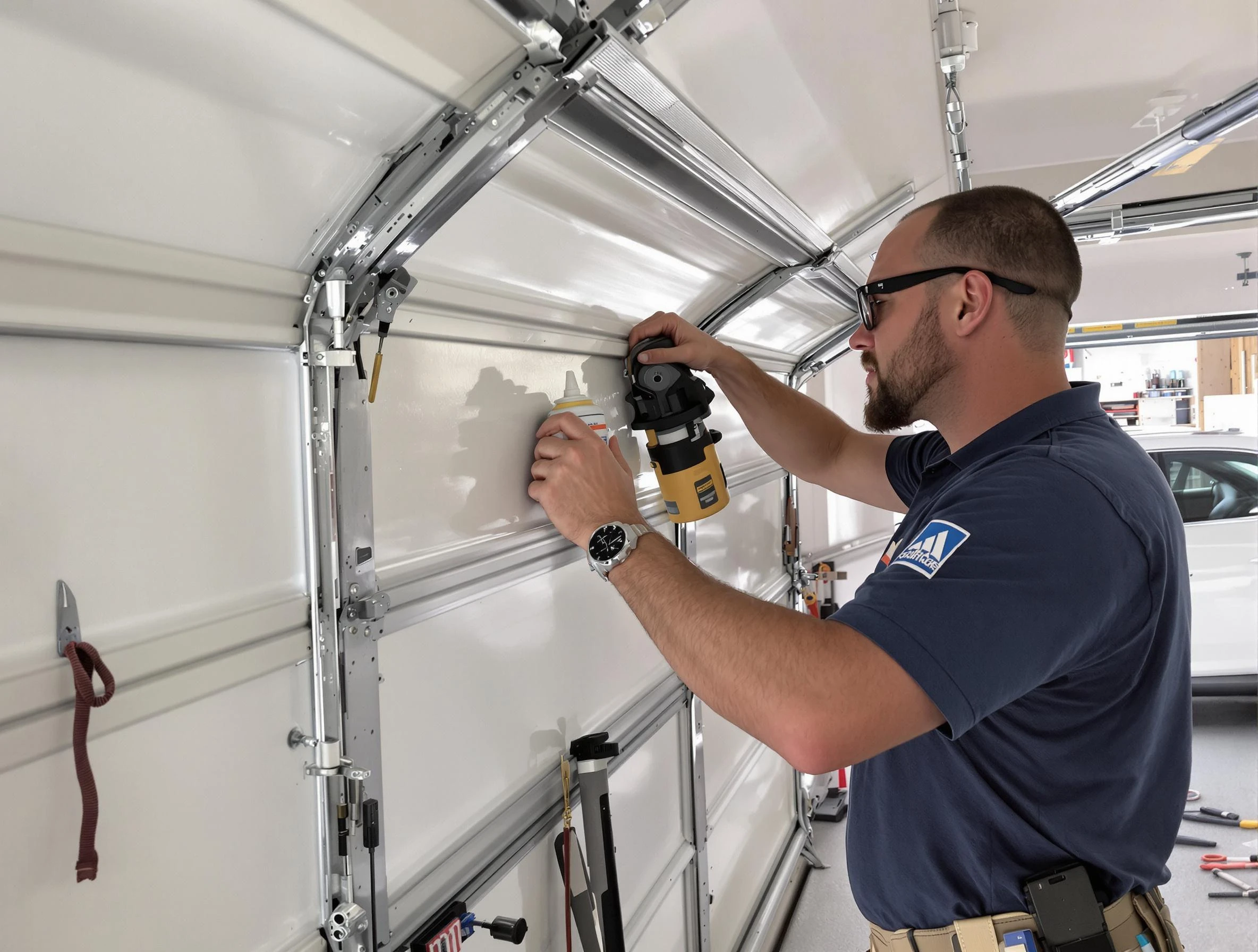 Enon Garage Door Repair technician performing comprehensive noise reduction service in Enon