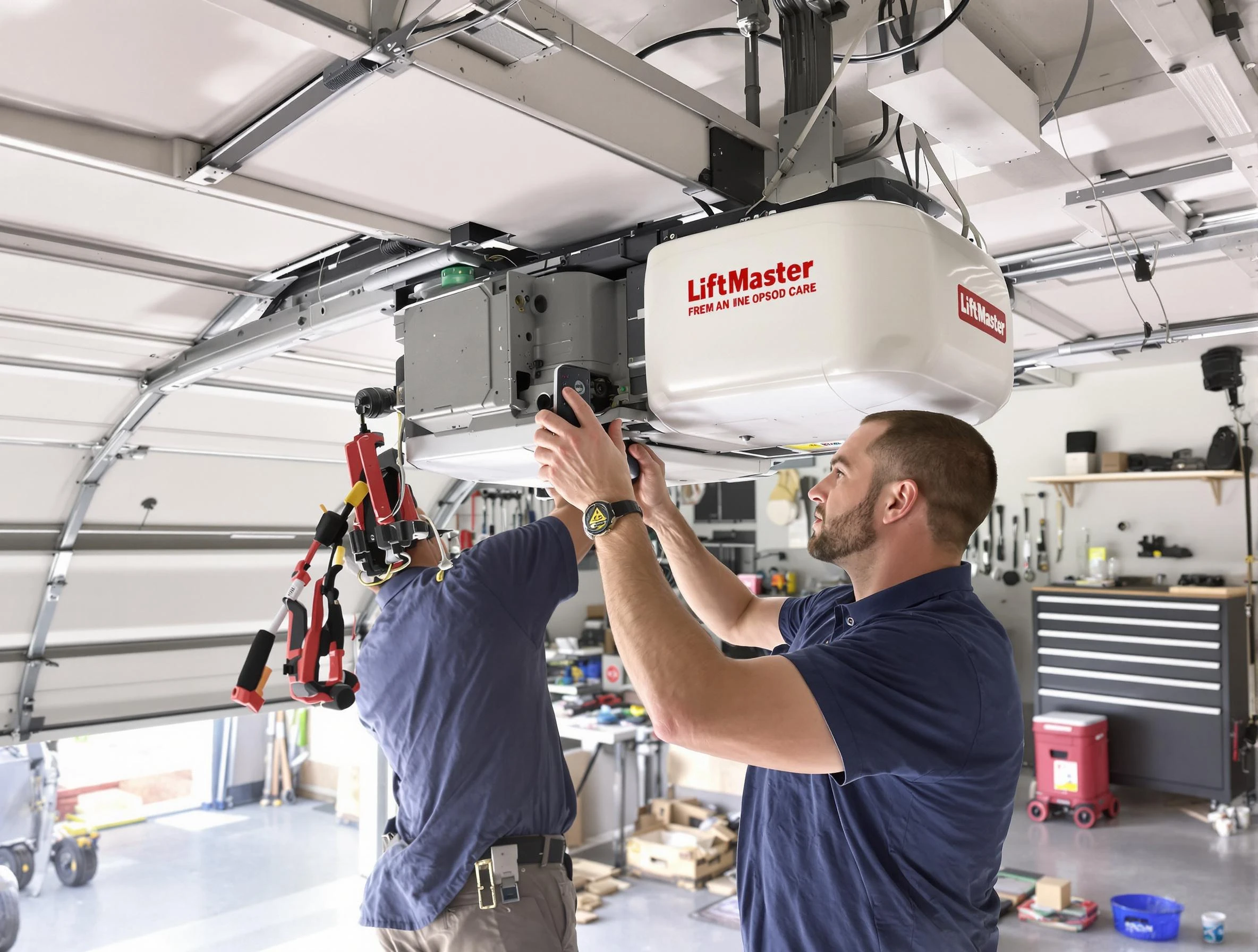 Enon Garage Door Repair technician performing advanced diagnostics on garage opener in Enon