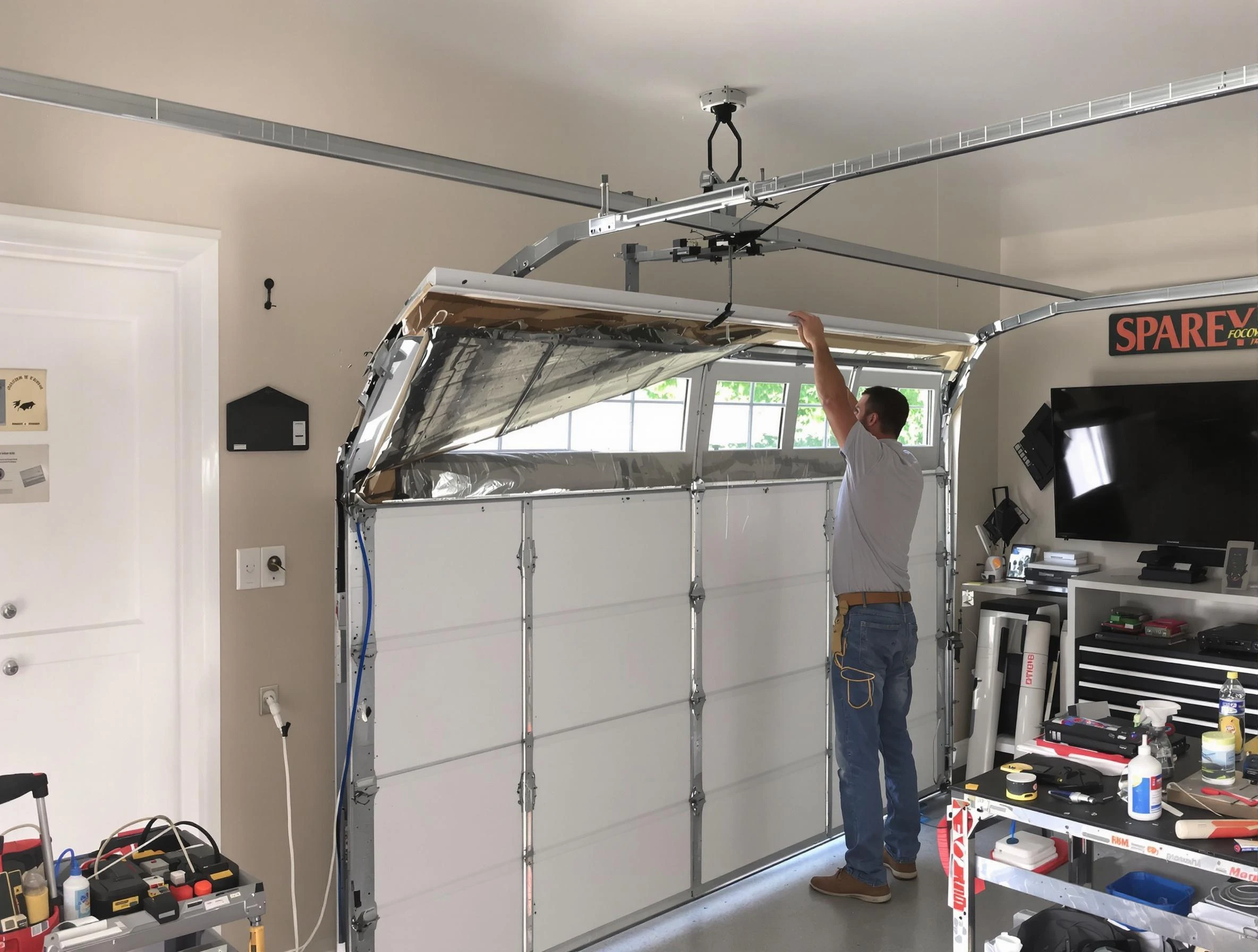 Garage door section replacement by Enon Garage Door Repair in Enon
